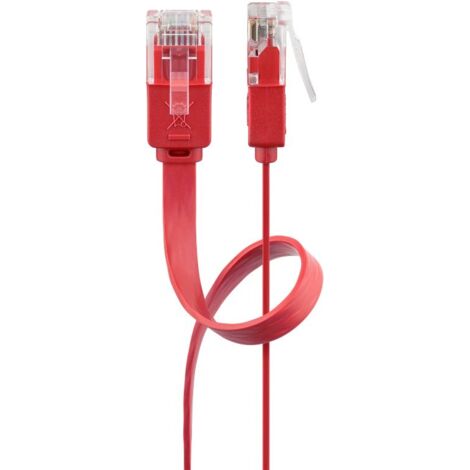 CAT 6 Câble Patch Plat, U/UTP, rouge, conducteur en cuivre (CU). Longueur de câble 1 m (1/5)
