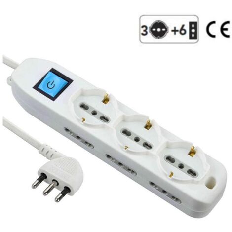 Multiprise 3 Prises Schuko + 6 Prises Divalents Avec Interrupteur 16 A Chaussure