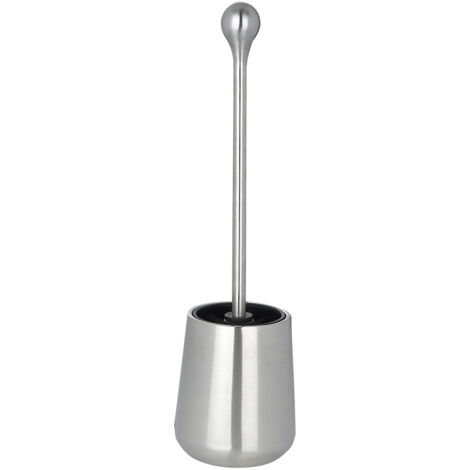 WENKO Porte Brosse WC acier inox, brosse WC silicone noire, Acier Inox Brillant, ø11.5 x L40 cm, Mat (1/3)