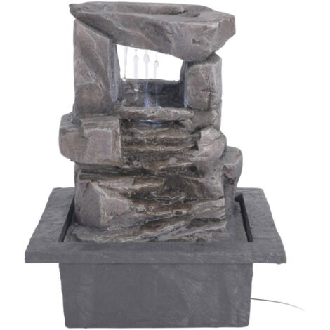 Fontaine à eau Well Home avec 2 motifs en pierre et lumières LED 22x19x28cm (1/5)