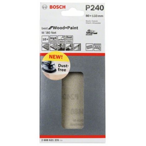 Bosch Accessories 2608621231 2608621231 Papier abrasif pour ponceuse vibrante Grain 240 (Ø x L) 80 mm x 133 mm 10 pc(s) A312832 (1/4)