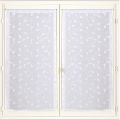 Voilage blanc brodés feuilles avec tunnel passe-tringle, paire de 2X 60x90cm - prêts à poser, Atout Ciel (1/2)