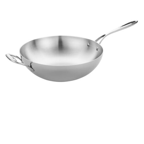 Wok inox triple épaisseur à fond plat - Vogue 31cm (1/5)