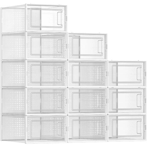 Songmics – Boîtes à chaussures transparentes et blanches – Lot de 12 – Empilables jusqu'à pointure 44 – Dimensions 33,3 x 23 x 14 cm