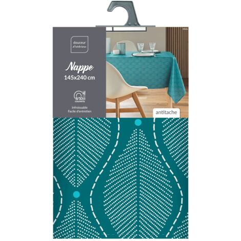 Nappe antitache rectangulaire - 145x240 cm - Feuilles bleu - Bleu (1/5)