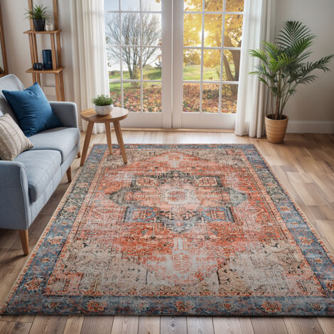 SURYA Tapis Vintage Lavable en Machine Rouge/Bleu 160x220 cm (1/5)