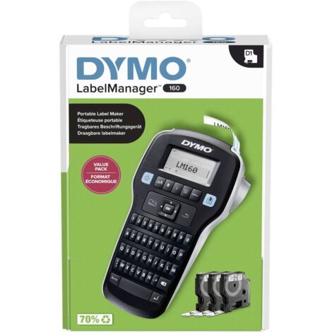 DYMO Kit de Base avec étiqueteuse LabelManager 160 Imprimante Portable avec 3 Rouleaux de Ruban pour étiquettes D1 Clavier AZERTY Idéal pour Le Bureau ou la Maison (2180810) (1/7)