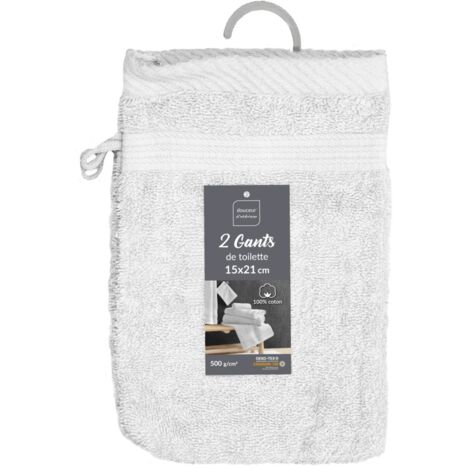 2 gants de toilette 15 x 21 cm eponge unie tendresse Blanc (1/5)