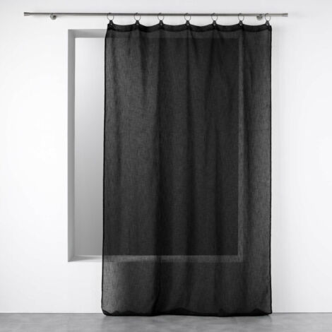 Voilage à anneaux 140x240 cm voile tissé Linka Noir (1/4)