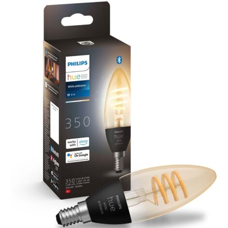 Philips Hue White Ambiance, ampoule vintage filament E14, compatible Bluetooth, format flamme, pack de 2, fonctionne avec Alexa, Google Assistant et Apple Homekit (1/5)