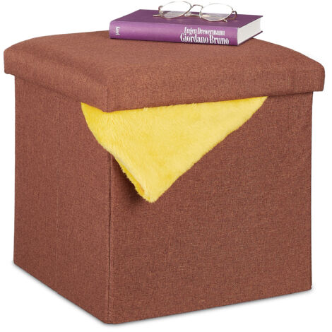 Relaxdays Pouf de rangement, pliable, rembourrage moelleux, carré, tissu, tabouret 37x37,5x37,5 cm, marron (1/5)