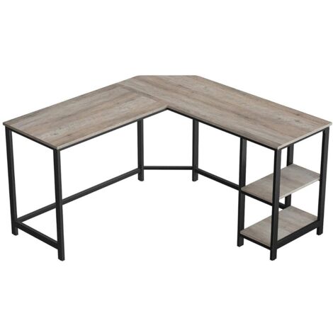 CALICOSY - Bureau d'angle droit avec étagère 2 niveaux style industriel (1/5)