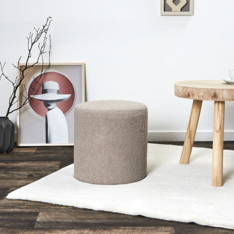 Pouf - HOME DECO FACTORY - Rhea - Bouclette - Gris (1/3)
