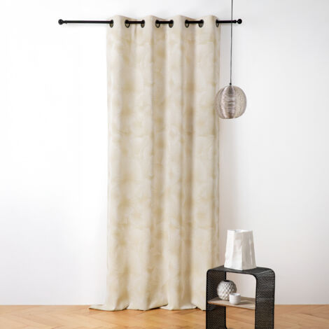 Rideau jacquard motif soleil à oeillets Beige 140x260 cm (1/2)
