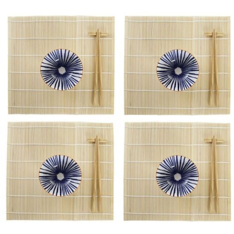 Ensemble de Sushi - DKD Home Decor - Standard - Bambou et Grès - Bleu et Blanc - 14,5 x 14,5 x 31 cm (1/4)