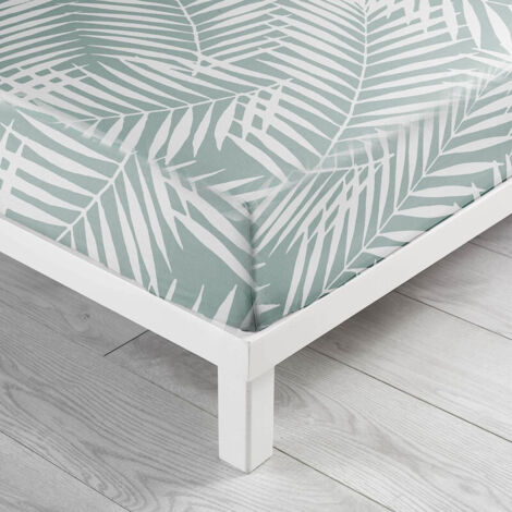 Drap housse en coton pour lit double "Botania" imprimé fougères - Vert sauge - 140 x 190 cm - Livraison gratuite (1/4)