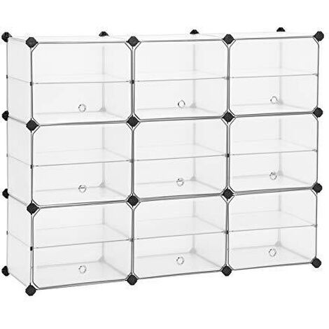 Cube de rangement avec porte, étagère à chaussures, organiseur en plastique avec séparateurs, marteau en caoutchouc inclus pour dressing, salon, chambre à coucher, blanc LPC502W (1/5)