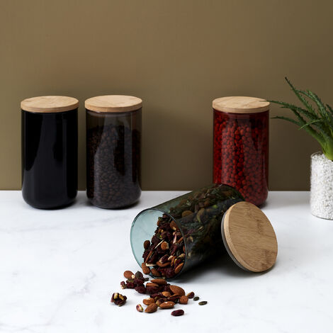 Bocal Verre Colore Couvercle Bambou 1l (1/5)