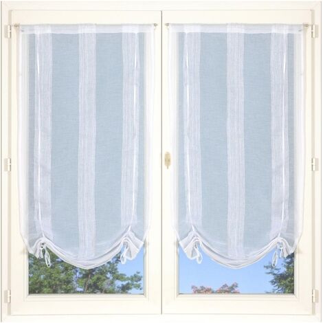 Store réglable en voilage blanc, paire de 2X 60x140cm avec passe-tringle - faciles à installer, Atout Ciel (1/2)