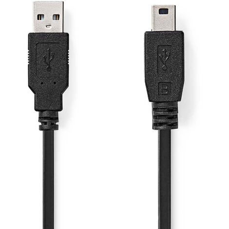 Cable usb usb 20 usb a male usb mini b 5 broches male 480 mbps plaque nickel 200 m rond pvc noir label (1/3)
