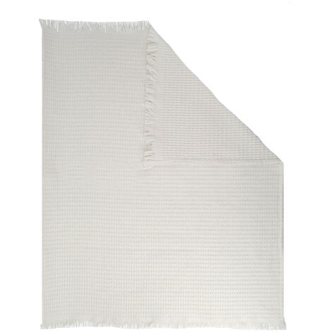 Couverture lit enfant tissu nid d'abeille Crème 80x100 cm (1/2)
