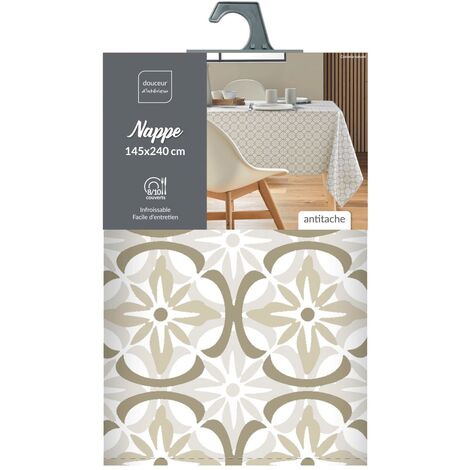 Nappe rectangle 145 x 240 cm polyester imprime costaria Naturel (1/5)