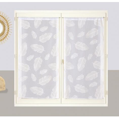 Ensemble de voilages blancs imprimés feuilles avec tunnel passe-tringle, 2X 60x160cm - facile à installer, Atout Ciel (1/3)
