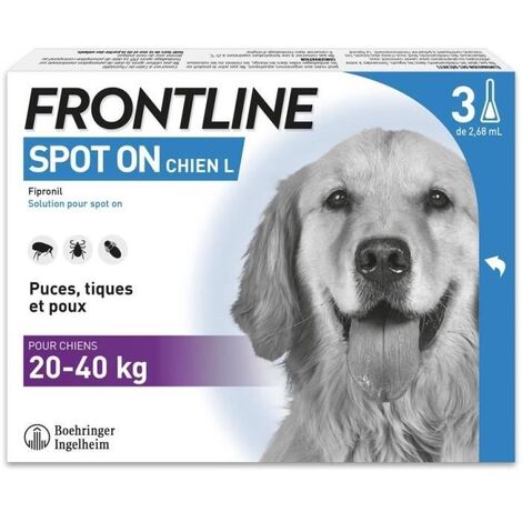 FRONTLINE 3 Pipettes antiparasitaires SPOT ON Chien - 20-40 kg - Puces, tiques, poux (1/3)