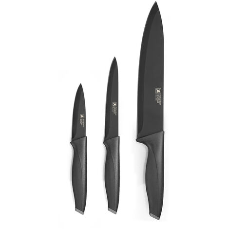 Advantage Noir - Set 3 couteaux lames PVD noir : Office, Utile et Chef (1/2)