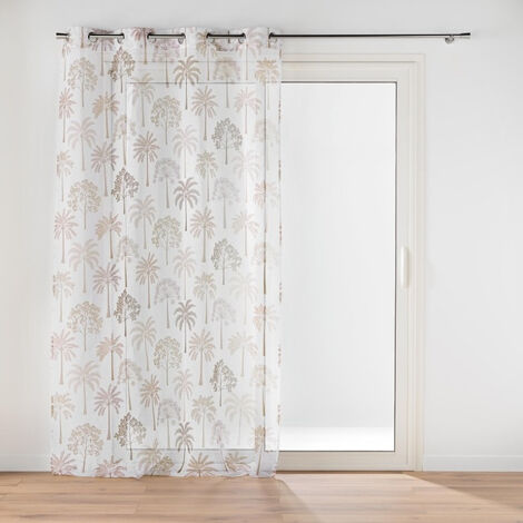 Voilage a oeillets 140 x 240 cm voile sable imprime Palmea Naturel (1/5)