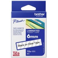 Brother TZe-111 Ruban Laminé Noir Transparent 6mm x 8m