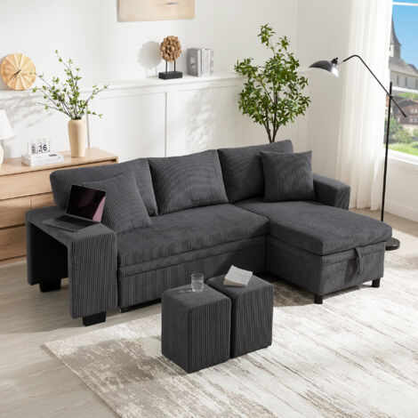Canapé Lit 231x131cm - Multifonctionnel Convertible - Structure Bois Massif et Métal - Capacité 150kg/Siège - Gris Foncé (1/5)