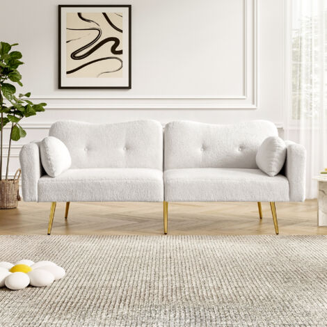 Canapé lit 2 places - design forme nuage - hauteur 24.5cm - 2 coussins semi-circulaires inclus - capacité 150kg - beige (1/5)