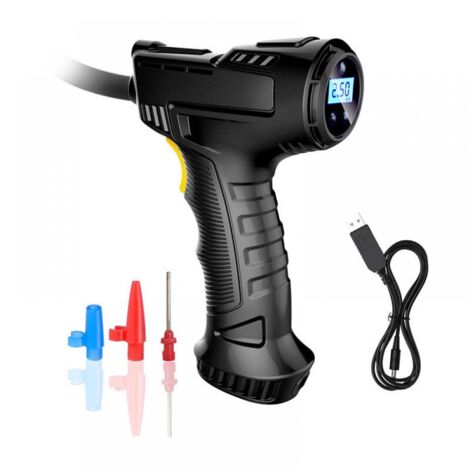 Compresseur d'air de gonflage de pneu sans fil, gonfleur de pneu portable avec manomètre numérique, pompe à pneu sans fil à batterie rechargeable avec lumière LED 3 buses pour voiture, motos (1/5)