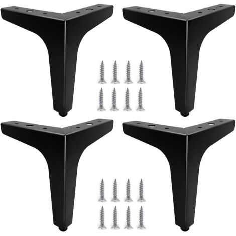 Memkey – Lot de 4 pieds de meubles métal noir 15cm – Charge maximale 80kg – Installation rapide avec vis – Pour canapés, tables de chevet, meubles TV