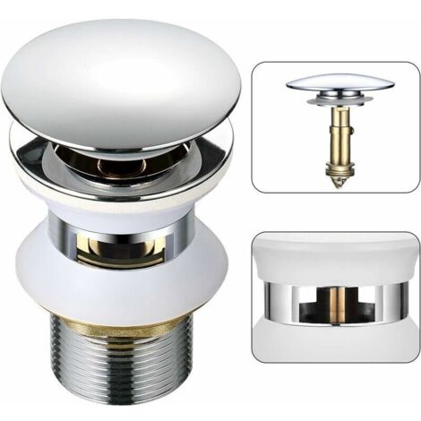 Universel Bonde Lavabo avec Trop-plein Pop-Up Automatique Push Open Click Clack pour Salle de Bain 1-1/4" en Laiton Chromé,DEBUNS (1/5)