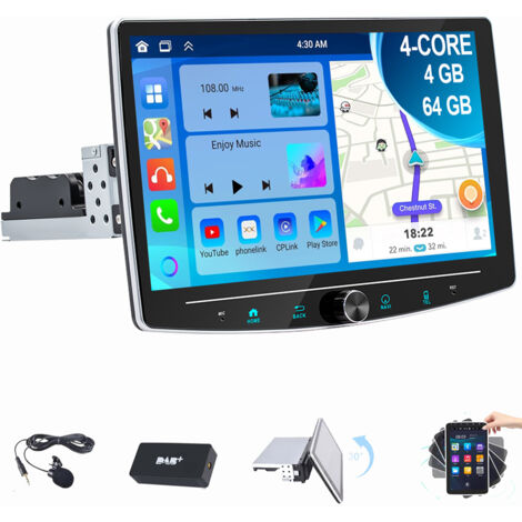 Autoradio Android 14 Apple Carplay GPS Navi BT RDS 1 DIN Écran rotatif à 360° 2+32G DAB+
