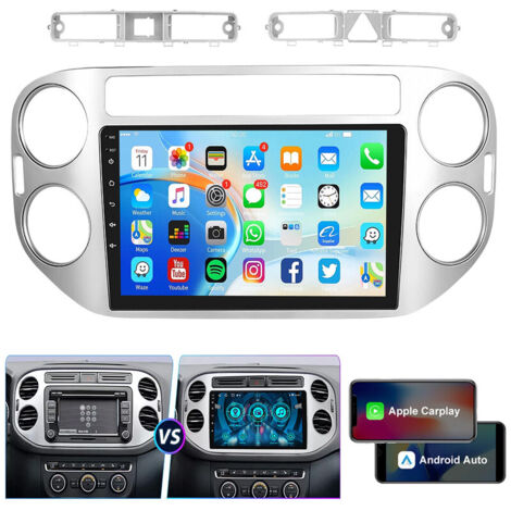 Autoradio 9 pouces CarPlay pour VW Tiguan 2010-2016 Android 14, navigation GPS, BT, FM - 2+64G