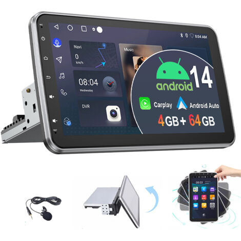 Autoradio Android 14 1Din 10.1 Ecran pivotant 360°avec Carplay GPS BT WIFI FM Radio 2+64G