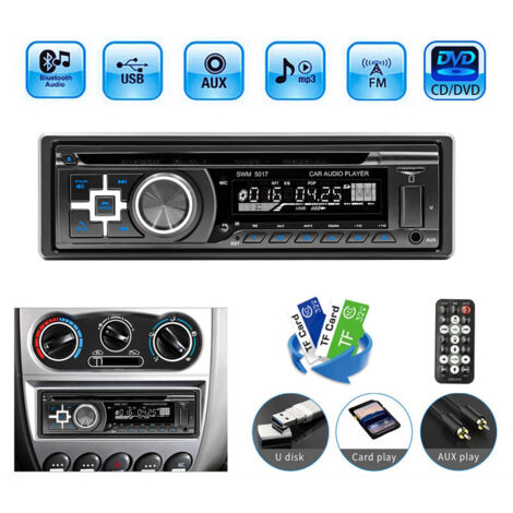 Autoradio stéréo CD DVD Lecteur MP3 Bluetooth Mains libres AUX USB FM Simple 1 DIN (1/5)