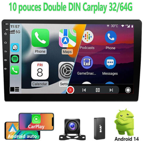 Autoradio 10,1" Android 14 Carplay GPS stéréo double DIN FM BT - 2+32G DAB+ CAM (1/5)