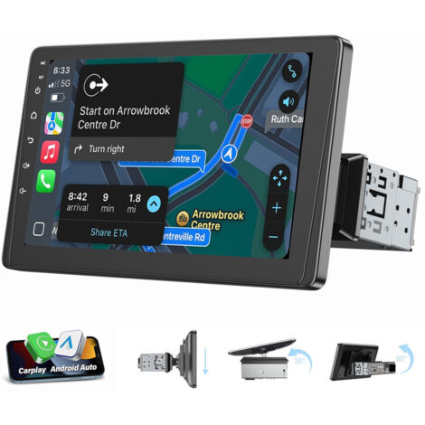 Autoradio 1 DIN 9 pouces sans fil Apple Carplay Android Auto USB AUX TF Bluetooth 9"