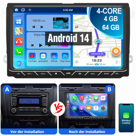 Android 14 Carplay Autoradio GPS Für VW Golf 5 6 Polo 6R Passat Caddy Tiguan 2+32G DAB (1/5)
