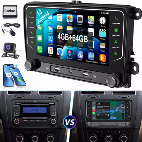 Pour VW Golf 5 6 Touran Passat Tiguan Jetta Polo autoradio Android 14 Carplay GPS 2+64G CAM MIC (1/5)