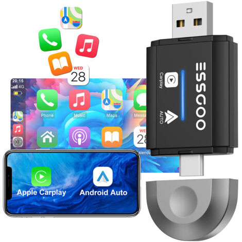 Adaptateur CarPlay sans fil 2 en 1, adaptateur Android Auto, clé USB pour voiture, boîtier de connexion