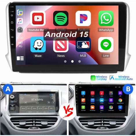 Autoradio Android 15 pour Peugeot 208/2008 2012-2018 GPS RDS WIFI CarPlay 2+64G