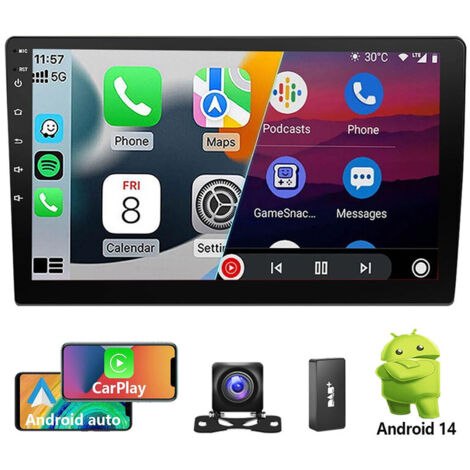 Autoradio double DIN Android 14 écran tactile 9 pouces GPS navigation Bluetooth Carplay WiFi - 2+32G DAB+ CAM (1/5)