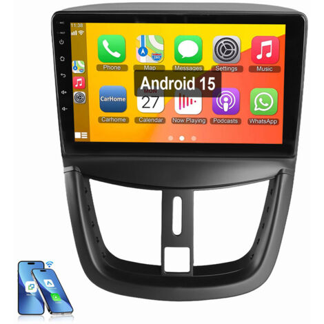 Autoradio Android 15 avec Apple Carplay pour Peugeot 207 (2006-2015) GPS WIFI BT RDS 1+32G