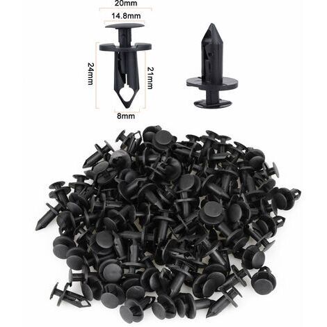 KZQ – Lot de 120 rivets en plastique noir 8 mm – Clips de garniture pour pare-chocs et garde-boue – Résistants aux hautes températures