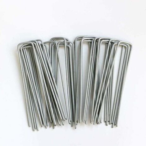 piquets de jardin en U 150 mm Idéal pour la membrane de contrôle des mauvaises herbes, le tissu, l'herbe artificielle, le tapis, le filet galvanisé (lot de 50)--TRIMEC (1/5)